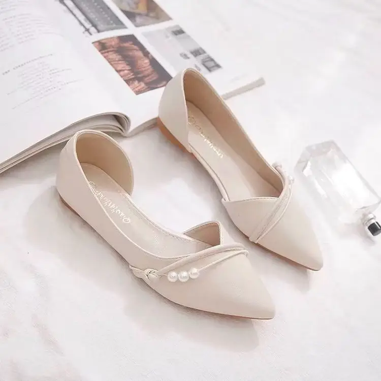 French Side Air Quality Flats for Women 2023 Spring New Pointed Toe Flats Bottom Evening Style Fairy Soft Leather Beanie Shoes - Image 4