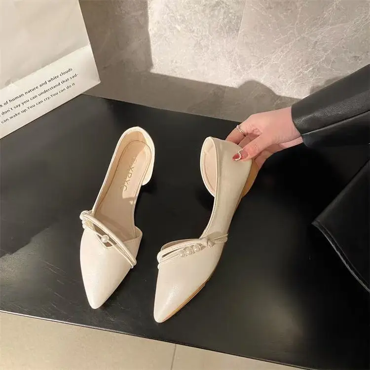 French Side Air Quality Flats for Women 2023 Spring New Pointed Toe Flats Bottom Evening Style Fairy Soft Leather Beanie Shoes — feature 4