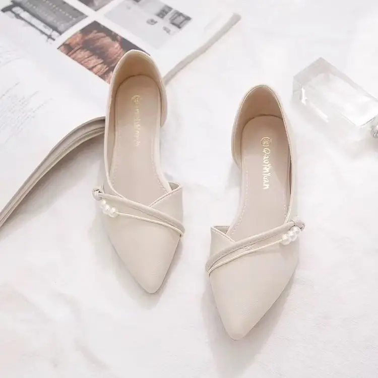 French Side Air Quality Flats for Women 2023 Spring New Pointed Toe Flats Bottom Evening Style Fairy Soft Leather Beanie Shoes — feature 6