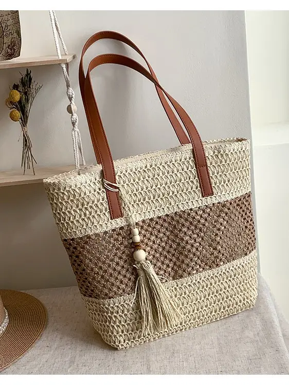 Women's Cross-Coupled Straw Tassel Bag Large Capacity - Image 6