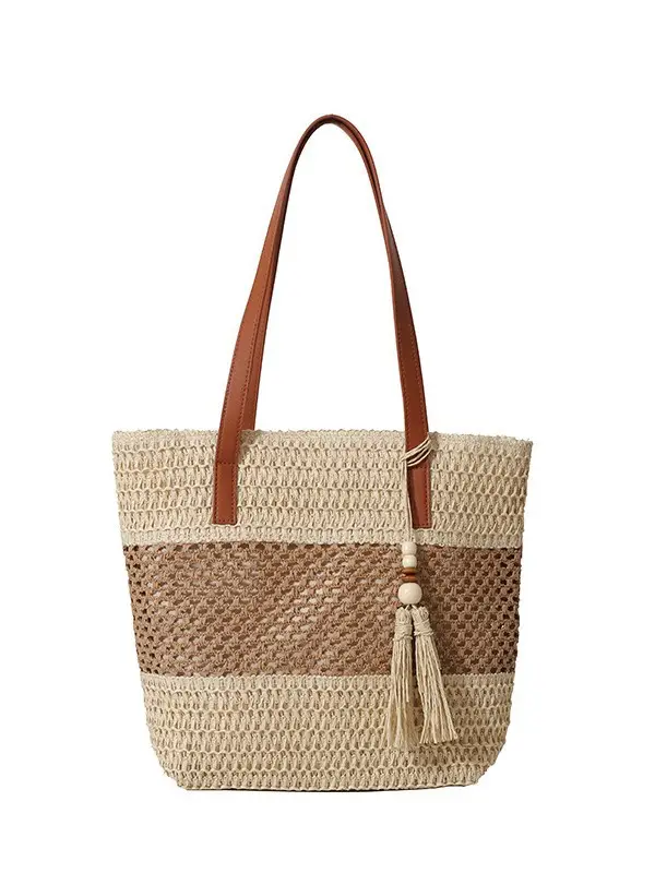 Women's Cross-Coupled Straw Tassel Bag Large Capacity - Image 8