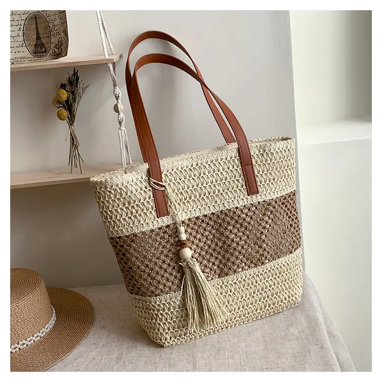 Women's Cross-Coupled Straw Tassel Bag Large Capacity — feature 12