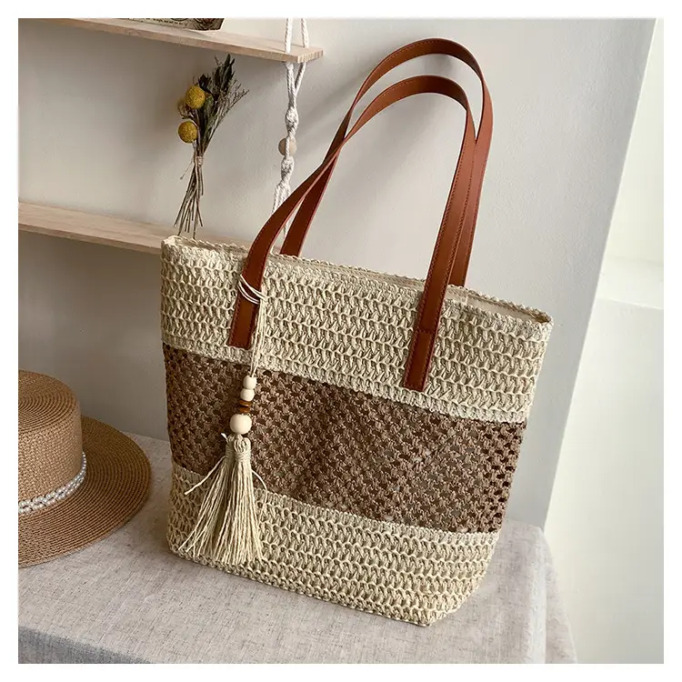 Women's Cross-Coupled Straw Tassel Bag Large Capacity — feature 13