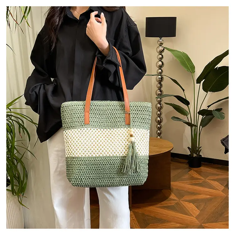 Women's Cross-Coupled Straw Tassel Bag Large Capacity — feature 14