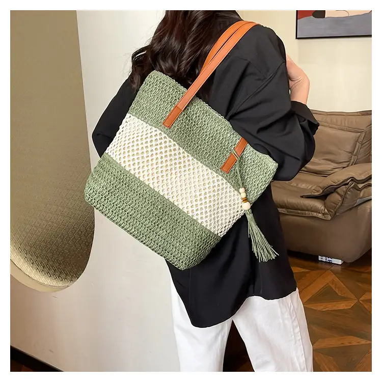 Women's Cross-Coupled Straw Tassel Bag Large Capacity — feature 16