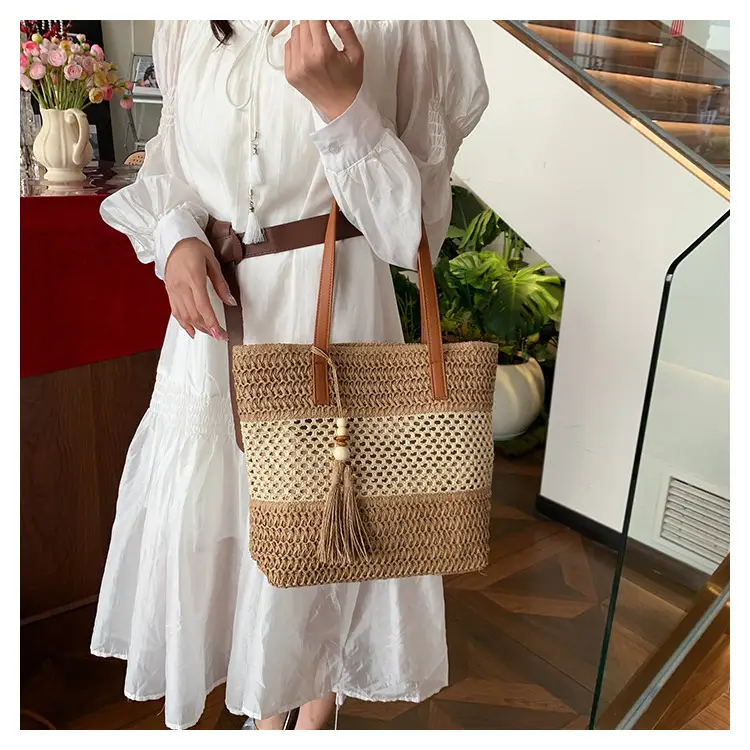 Women's Cross-Coupled Straw Tassel Bag Large Capacity — feature 18