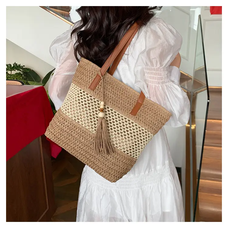 Women's Cross-Coupled Straw Tassel Bag Large Capacity — feature 19