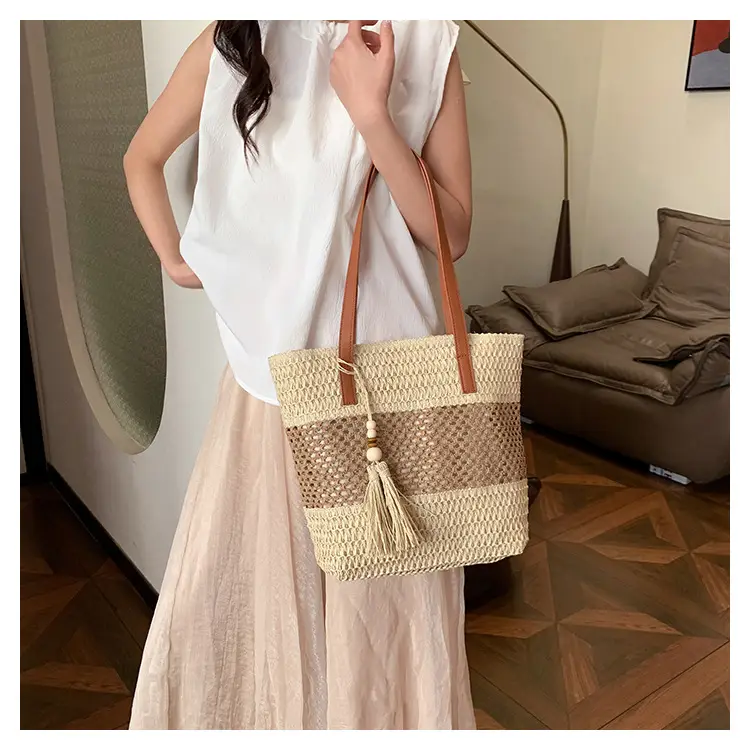 Women's Cross-Coupled Straw Tassel Bag Large Capacity — feature 20