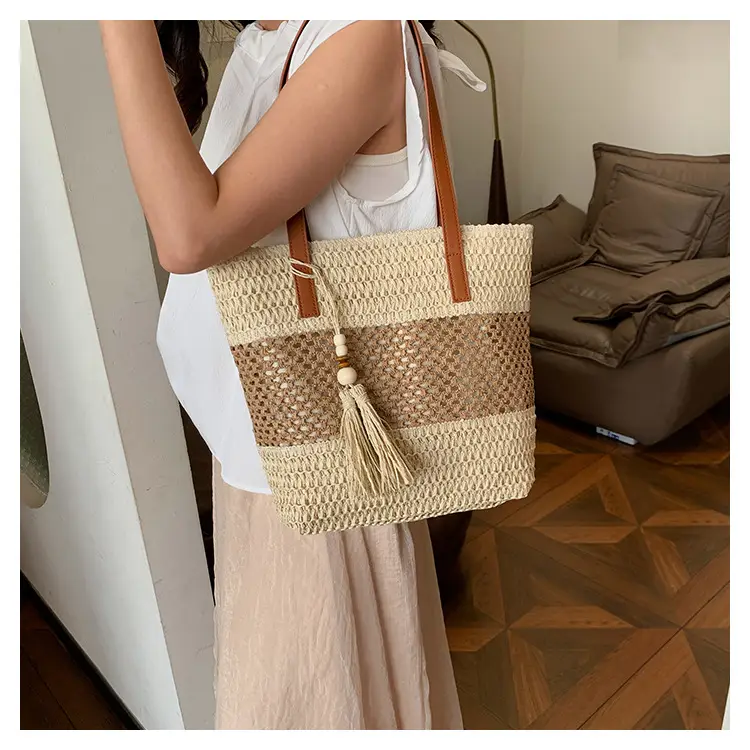 Women's Cross-Coupled Straw Tassel Bag Large Capacity — feature 21