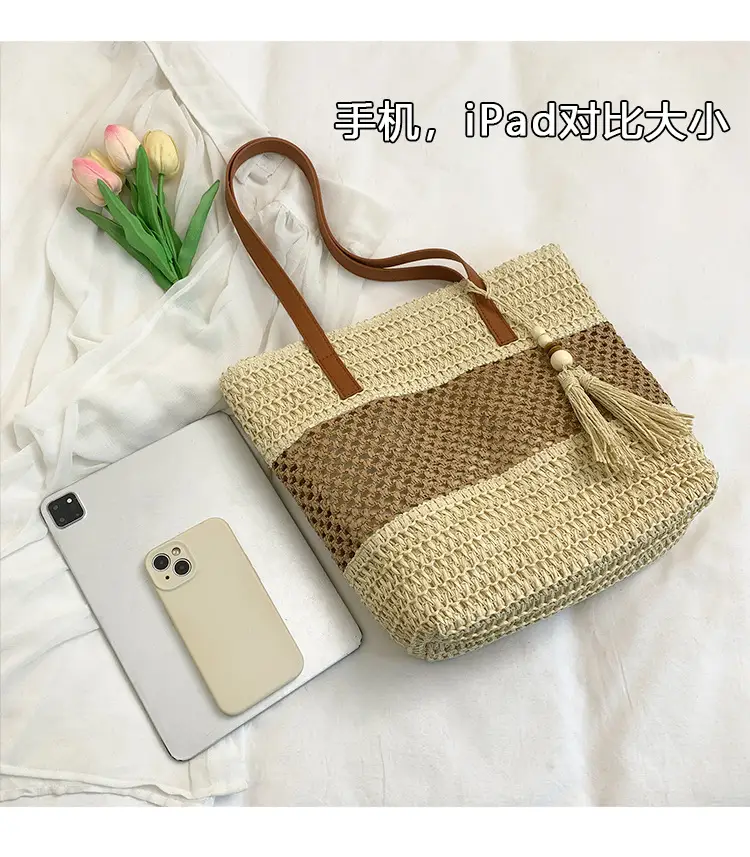 Women's Cross-Coupled Straw Tassel Bag Large Capacity — feature 5