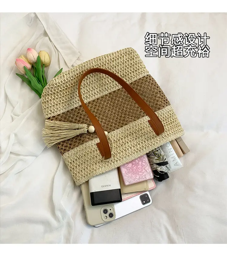 Women's Cross-Coupled Straw Tassel Bag Large Capacity — feature 6