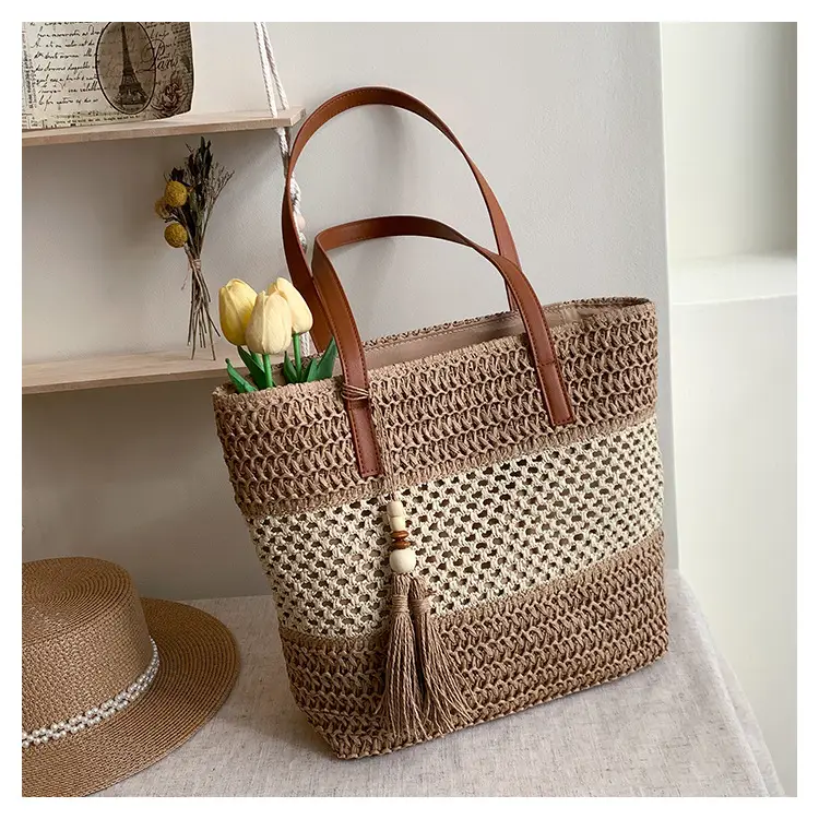 Women's Cross-Coupled Straw Tassel Bag Large Capacity — feature 8
