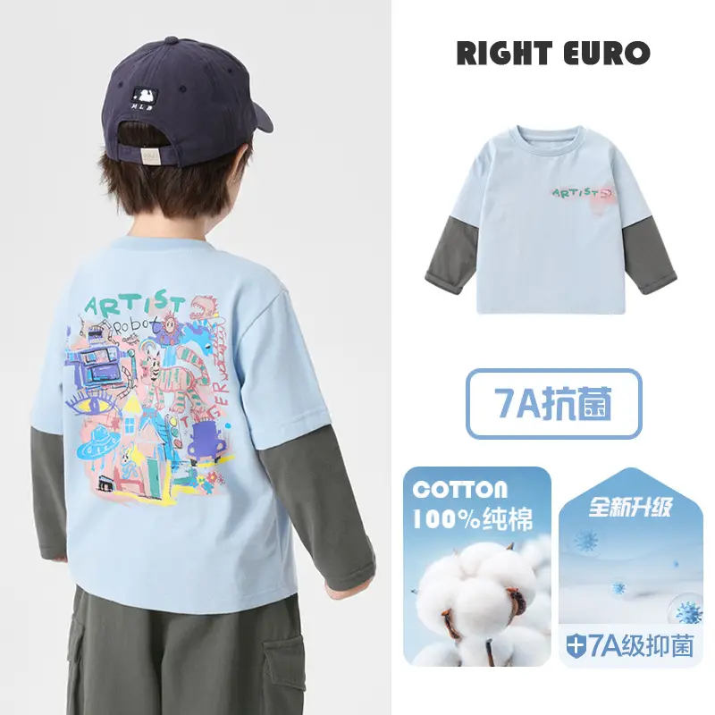 Right European Kids T-Shirt Cotton 7A Antibacterial Spring Outfit