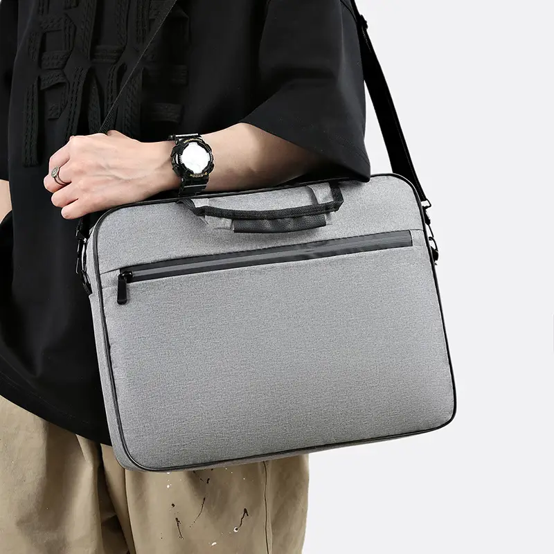 Reflective Zipper Laptop Bag Grey Shoulder Business Portable - Image 4