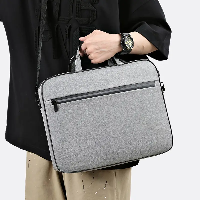 Reflective Zipper Laptop Bag Grey Shoulder Business Portable - Image 5