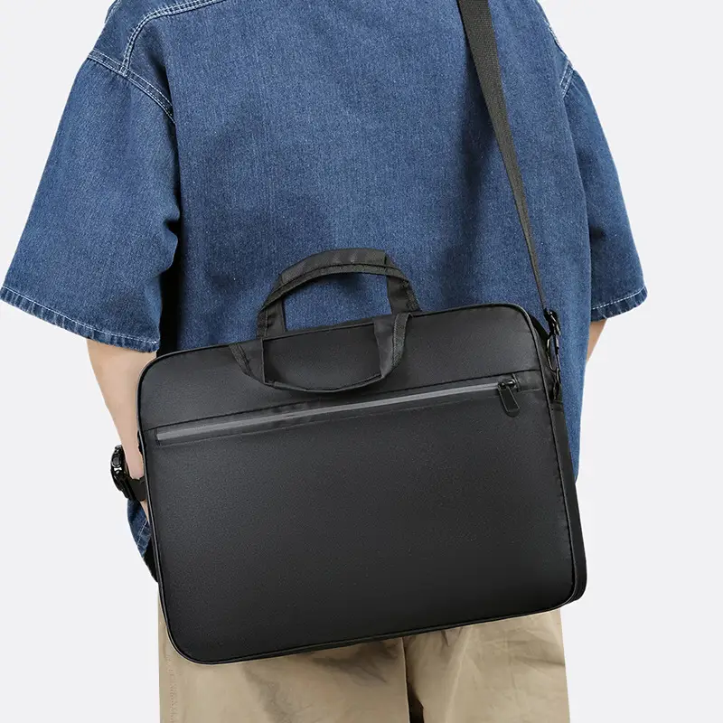 Reflective Zipper Laptop Bag Grey Shoulder Business Portable - Image 6
