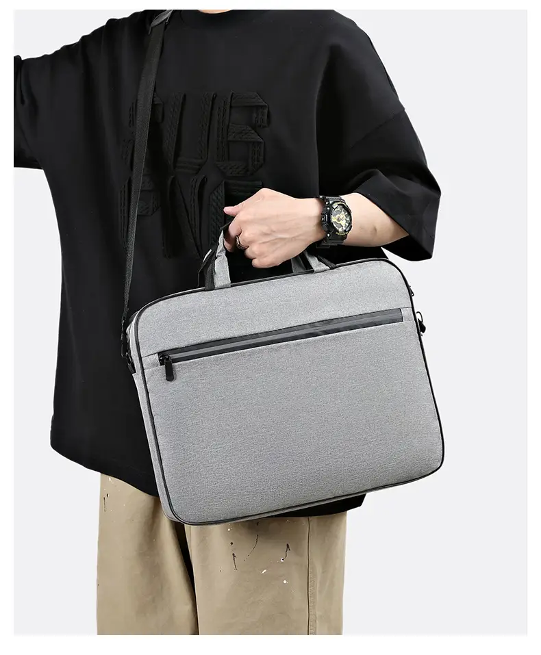 Reflective Zipper Laptop Bag Grey Shoulder Business Portable — feature 10