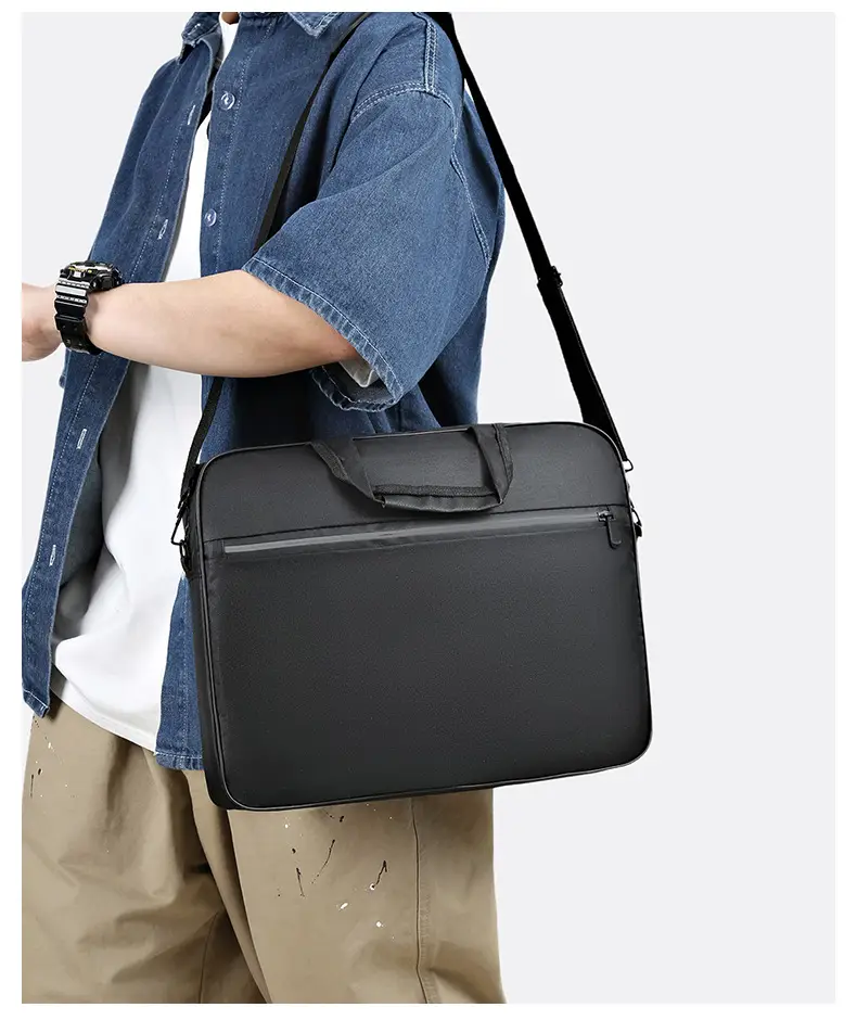 Reflective Zipper Laptop Bag Grey Shoulder Business Portable — feature 11