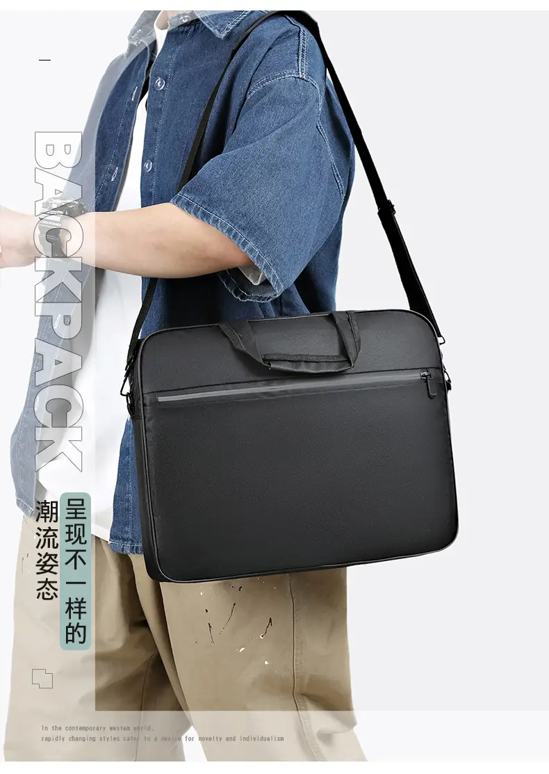 Reflective Zipper Laptop Bag Grey Shoulder Business Portable — feature 2