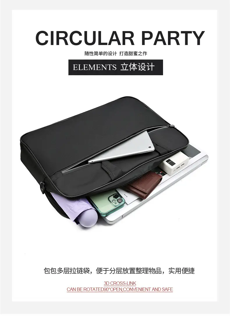Reflective Zipper Laptop Bag Grey Shoulder Business Portable — feature 4