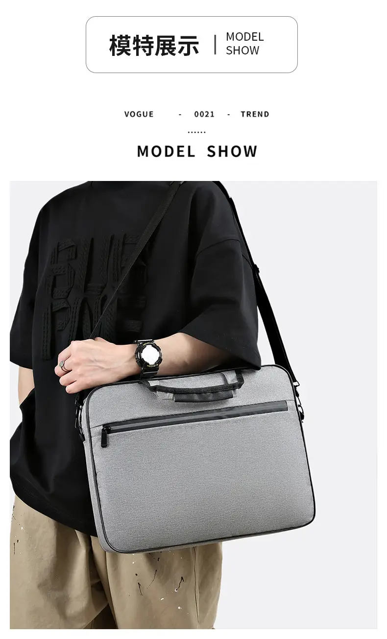 Reflective Zipper Laptop Bag Grey Shoulder Business Portable — feature 7