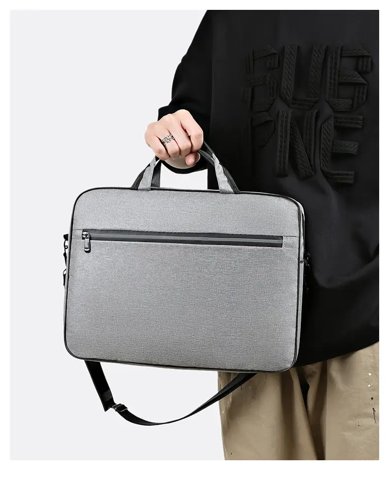 Reflective Zipper Laptop Bag Grey Shoulder Business Portable — feature 8
