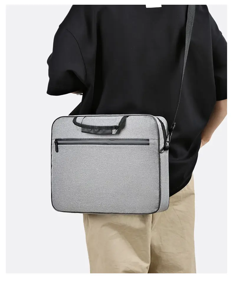 Reflective Zipper Laptop Bag Grey Shoulder Business Portable — feature 9