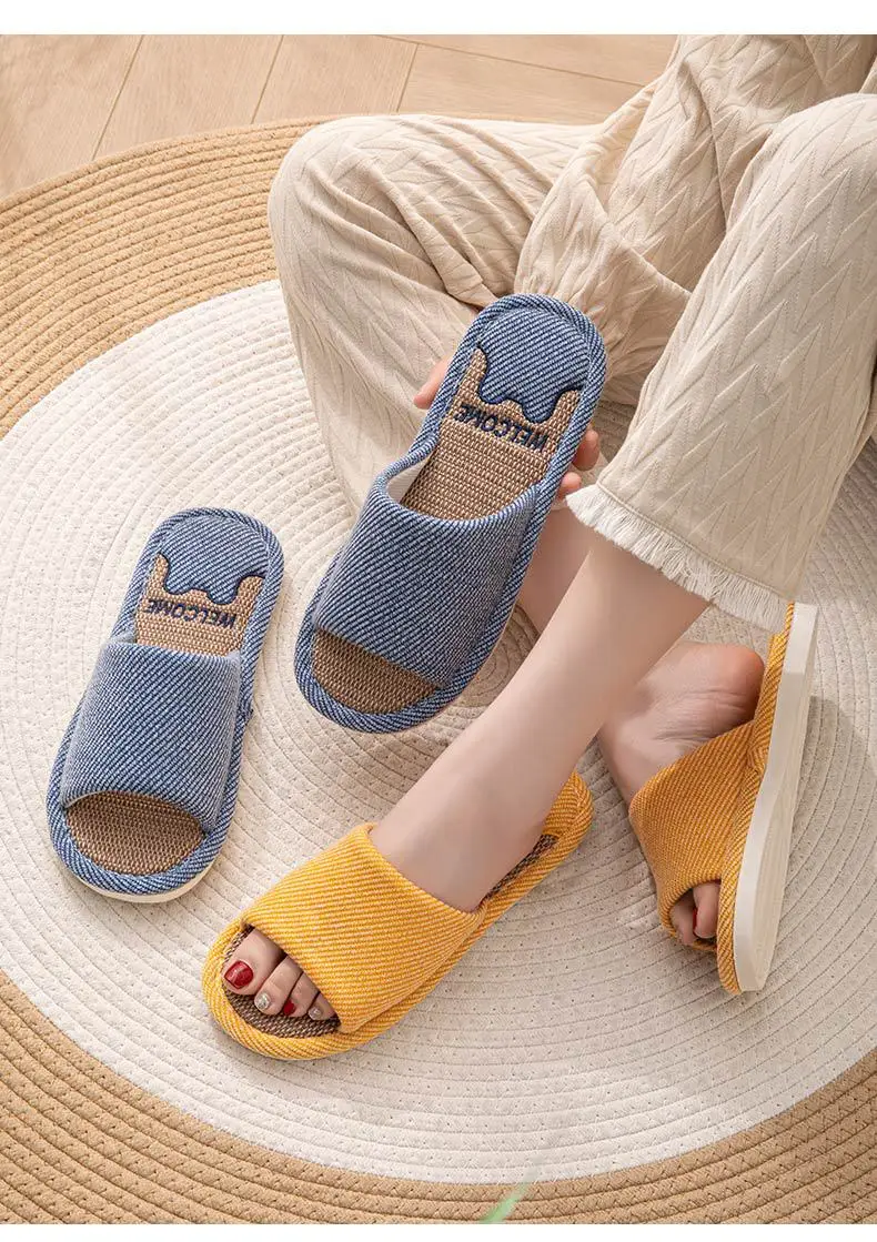 Linen Slippers Women's Summer Indoor Household Non-slip Home Floor Four Seasons Couple's Cotton Linen Slippers Men's — feature 13