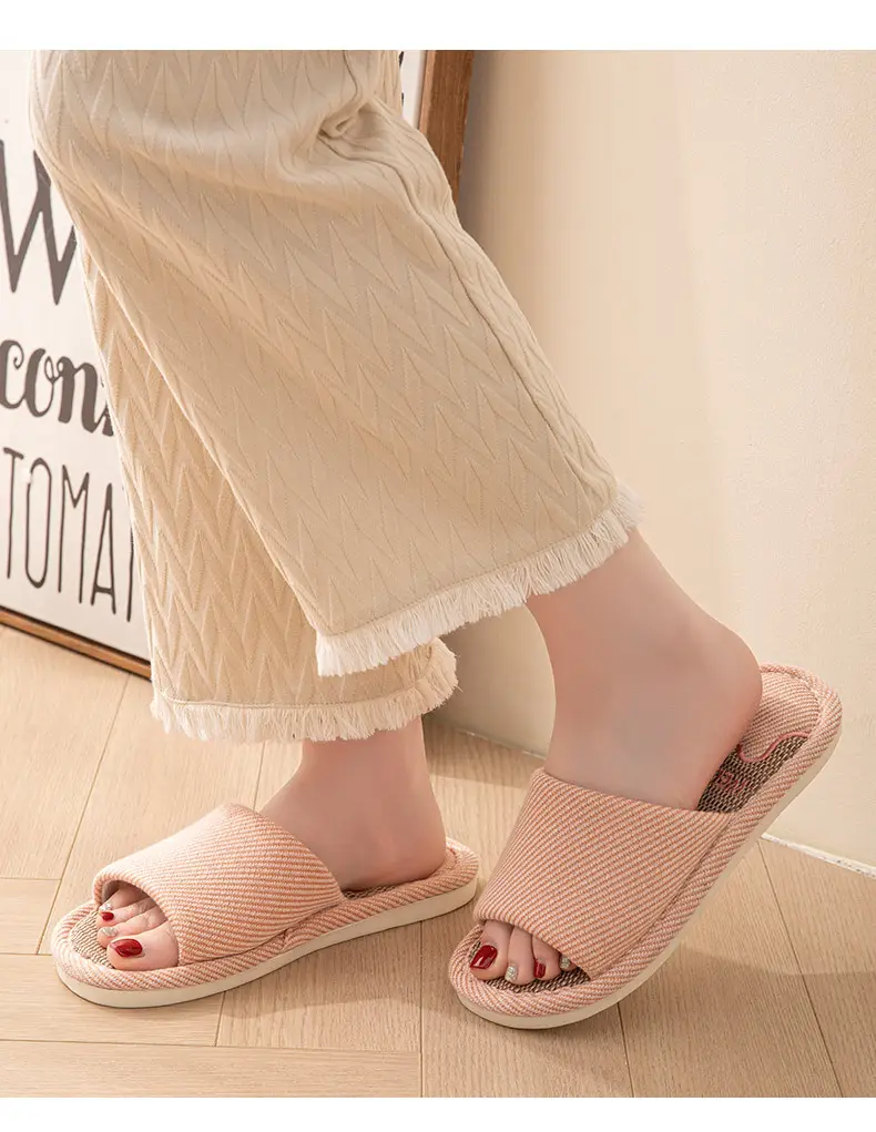 Linen Slippers Women's Summer Indoor Household Non-slip Home Floor Four Seasons Couple's Cotton Linen Slippers Men's — feature 14
