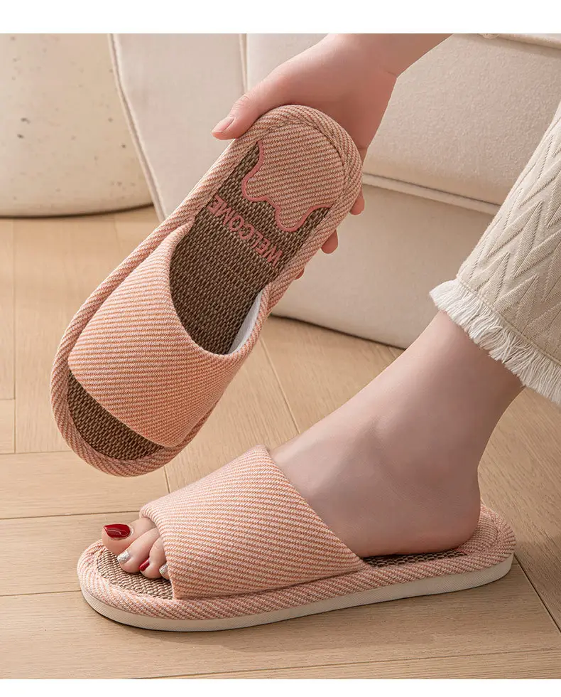 Linen Slippers Women's Summer Indoor Household Non-slip Home Floor Four Seasons Couple's Cotton Linen Slippers Men's — feature 15
