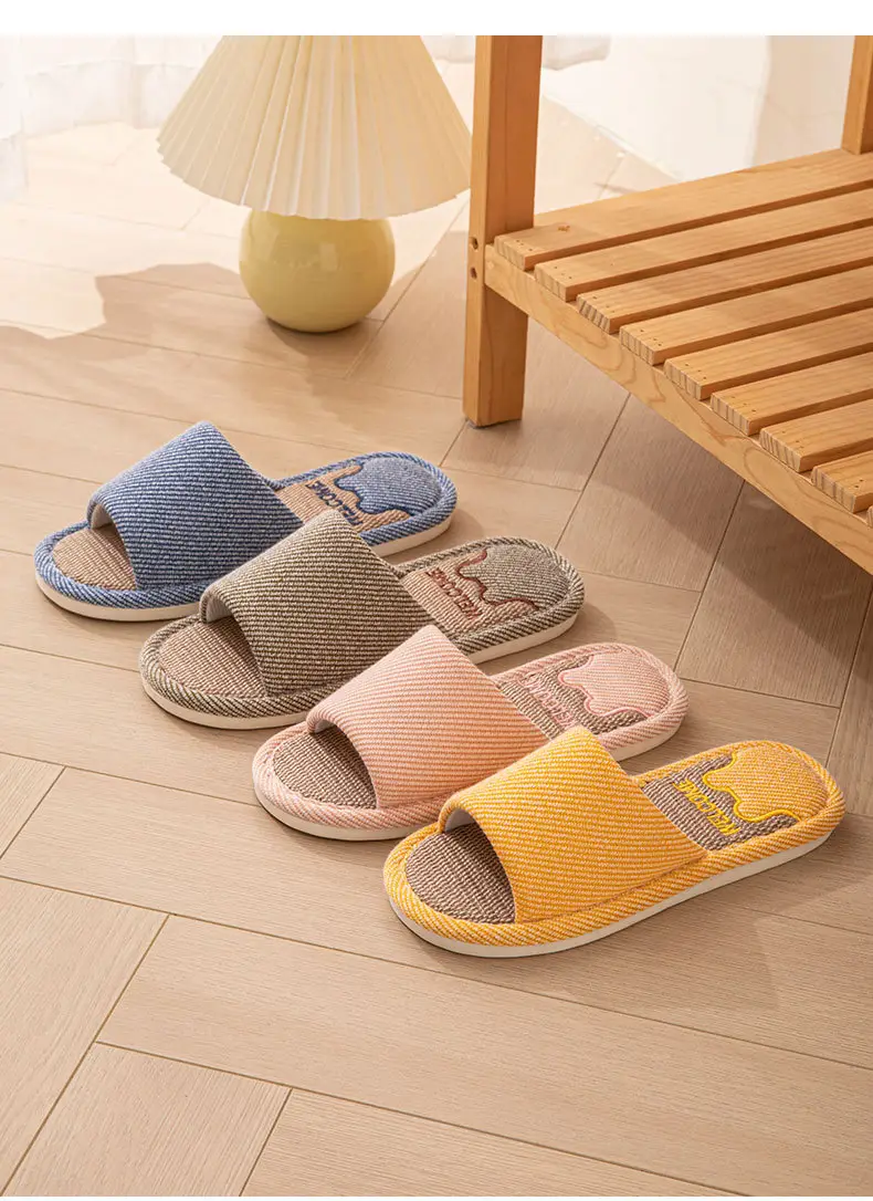 Linen Slippers Women's Summer Indoor Household Non-slip Home Floor Four Seasons Couple's Cotton Linen Slippers Men's — feature 3