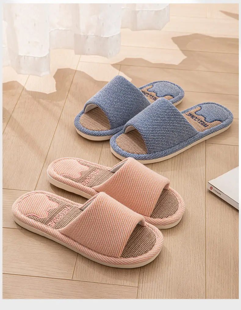 Linen Slippers Women's Summer Indoor Household Non-slip Home Floor Four Seasons Couple's Cotton Linen Slippers Men's — feature 5
