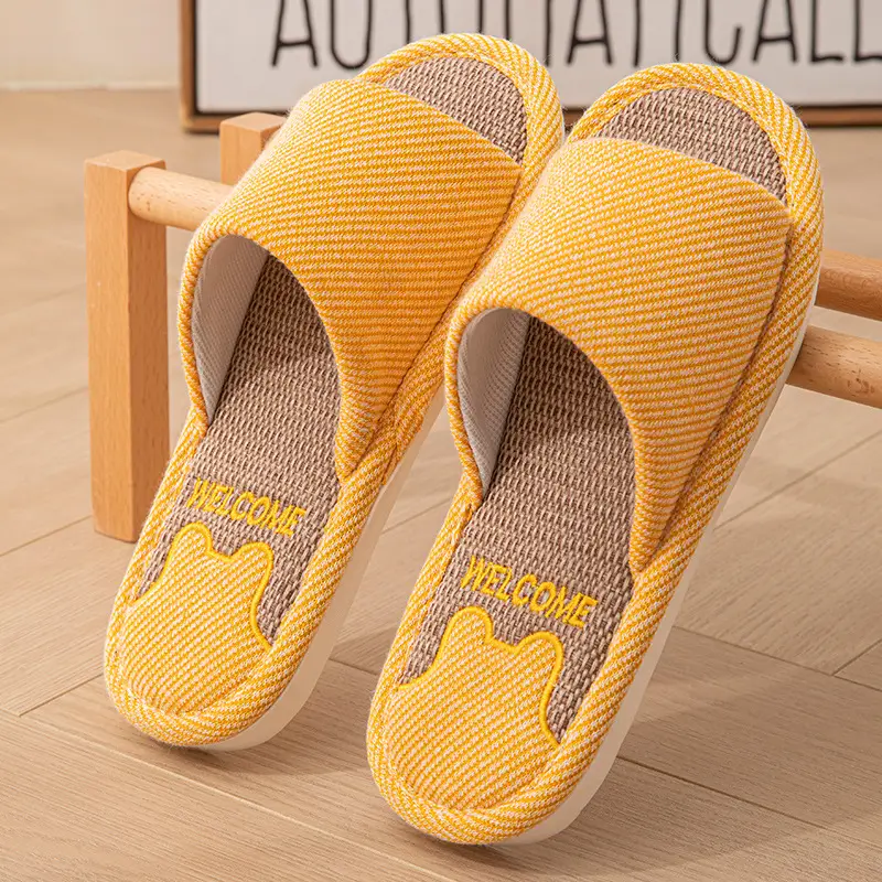 Linen Slippers Women's Summer Indoor Household Non-slip Home Floor Four Seasons Couple's Cotton Linen Slippers Men's