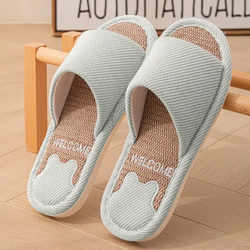 Linen Slippers Women's Summer Indoor Household Non-slip Home Floor Four Seasons Couple's Cotton Linen Slippers Men's