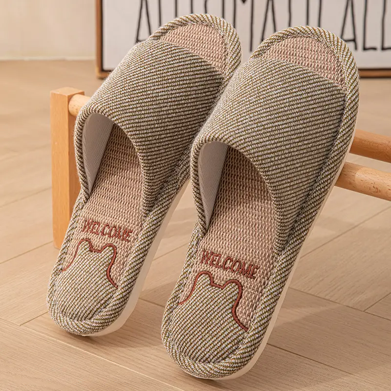 Linen Slippers Women's Summer Indoor Household Non-slip Home Floor Four Seasons Couple's Cotton Linen Slippers Men's