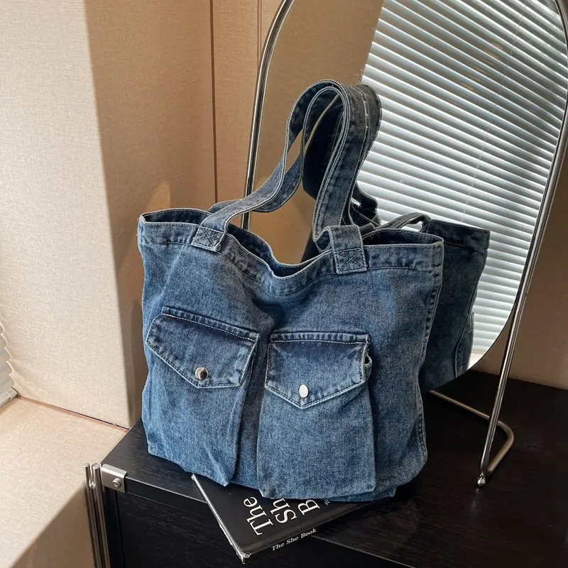 Women Denim Tote Bag Large Capacity Casual Shoulder Handbag