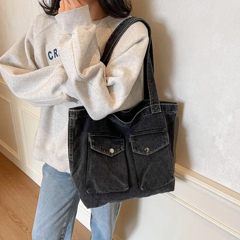 Women Denim Tote Bag Large Capacity Casual Shoulder Handbag