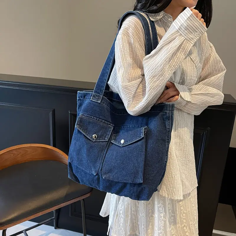 Women Denim Tote Bag Large Capacity Casual Shoulder Handbag
