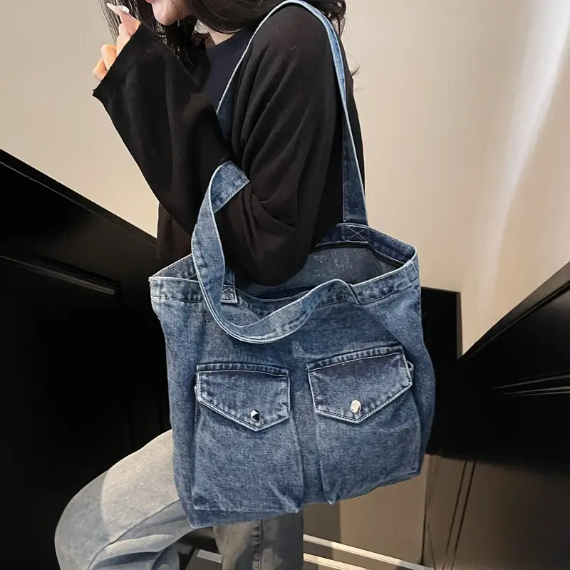 Women Denim Tote Bag Large Capacity Casual Shoulder Handbag