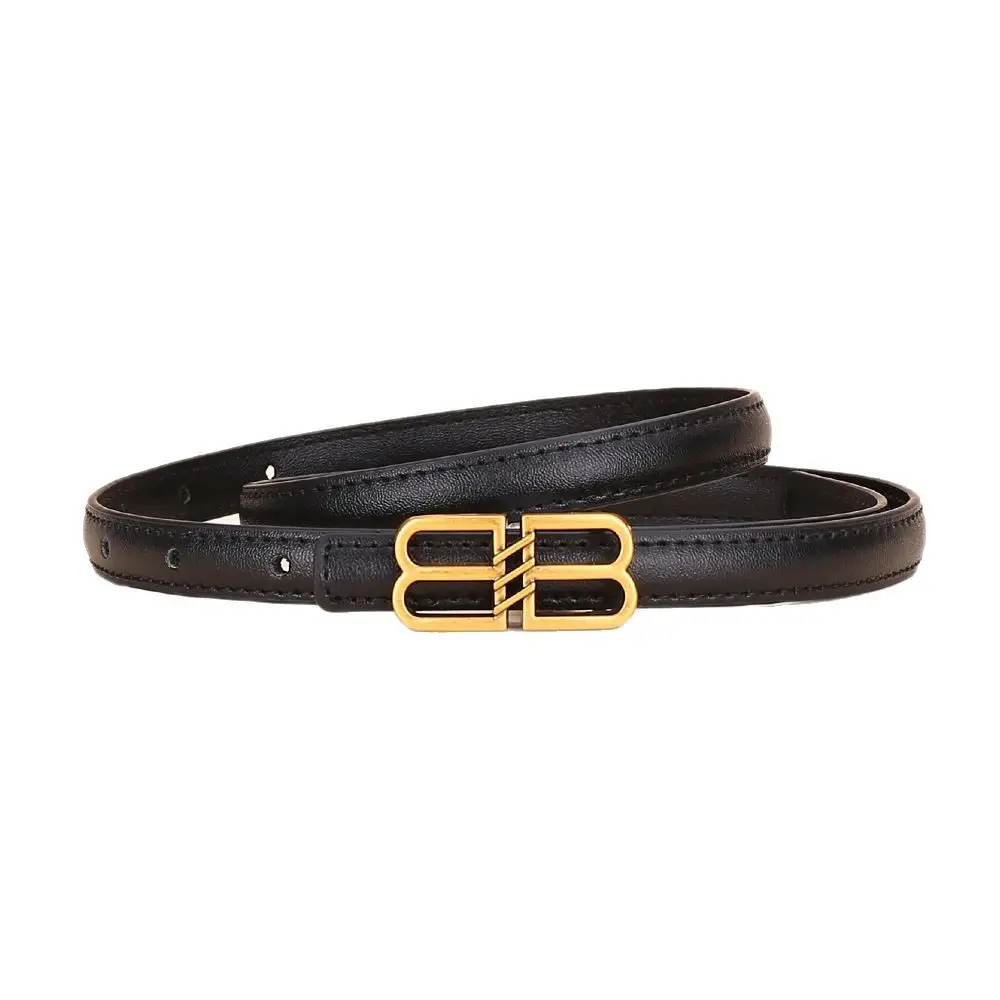 Women's Black Leather Belt with Gold Logo Buckle - Image 11
