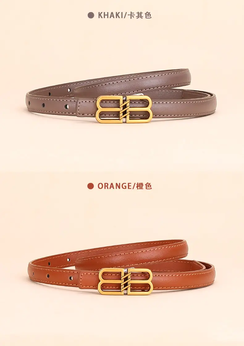 Women's Black Leather Belt with Gold Logo Buckle — feature 11