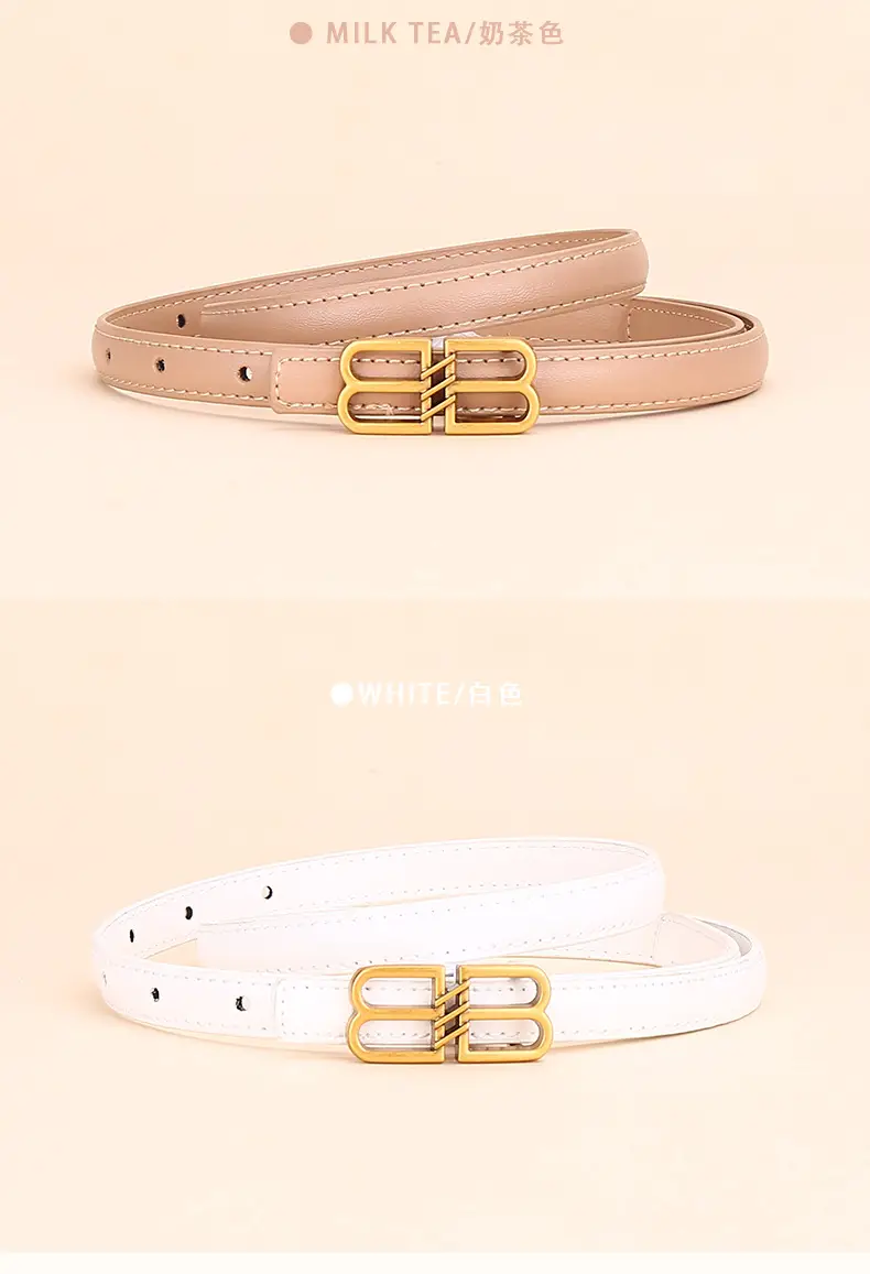 Women's Black Leather Belt with Gold Logo Buckle — feature 12