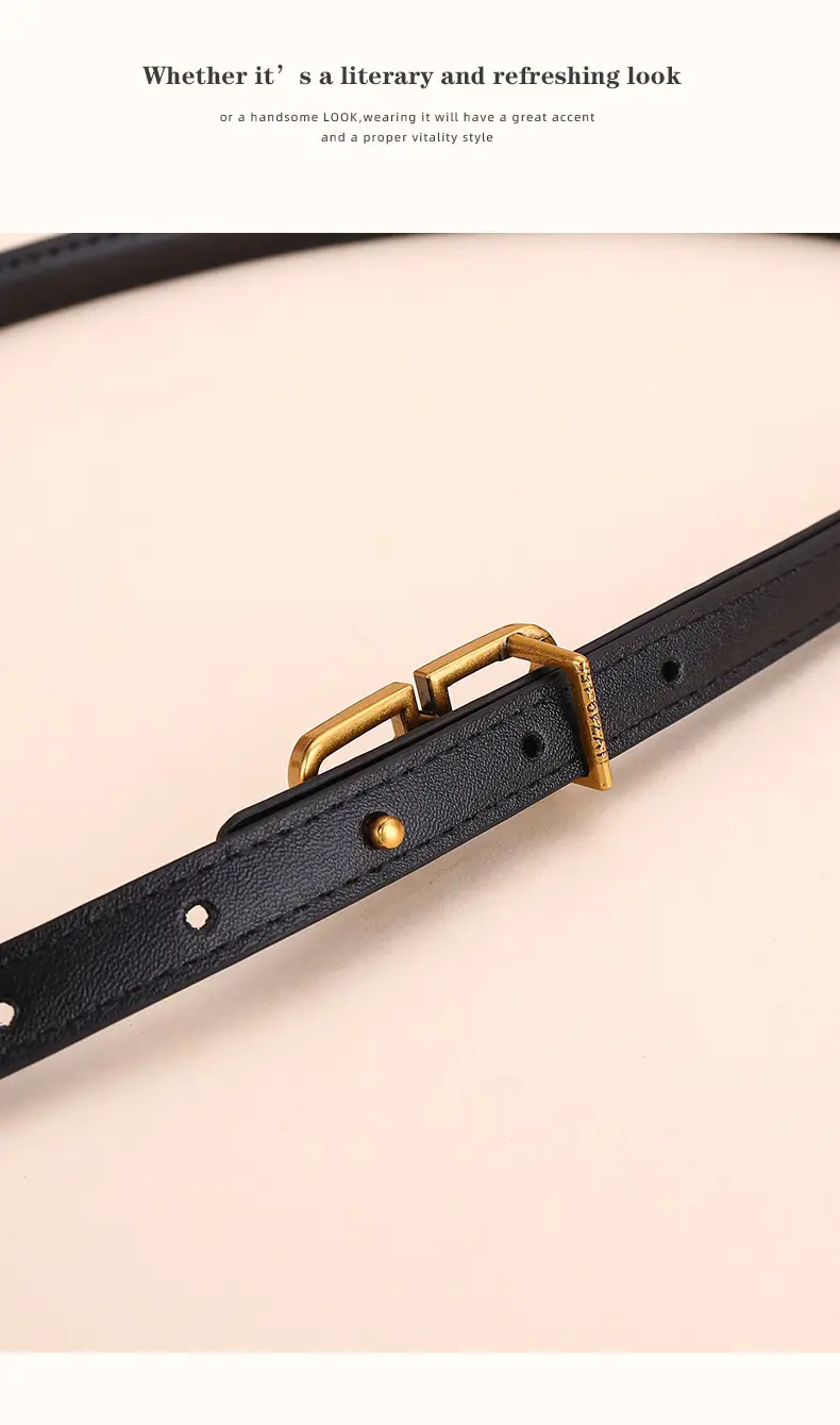 Women's Black Leather Belt with Gold Logo Buckle — feature 17