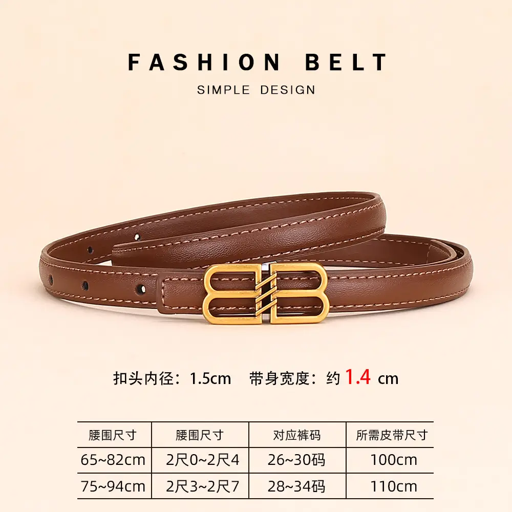Women's Black Leather Belt with Gold Logo Buckle - Image 2