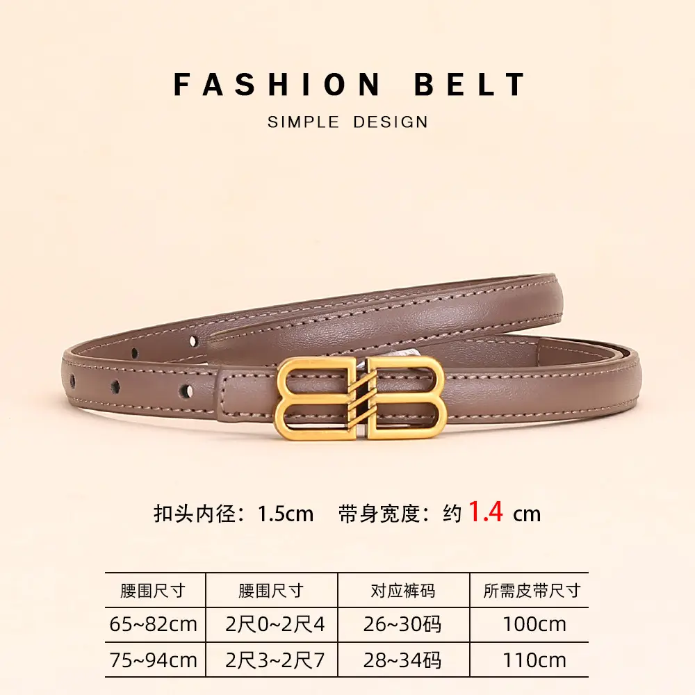 Women's Black Leather Belt with Gold Logo Buckle - Image 3