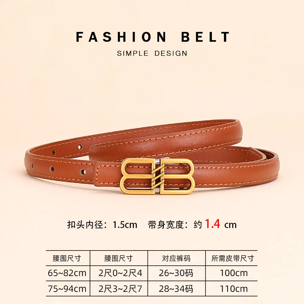 Women's Black Leather Belt with Gold Logo Buckle - Image 5