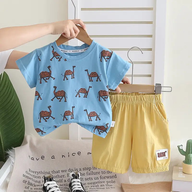 Boys Summer Camel Print 2-Piece Suit Yellow 1-5Y - Image 5