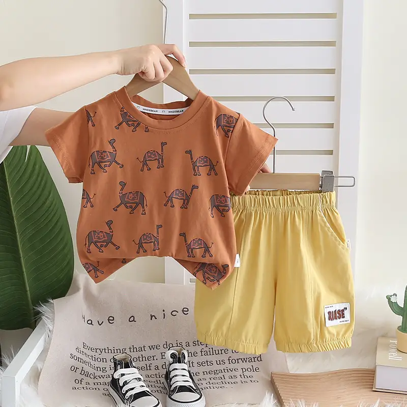 Boys Summer Camel Print 2-Piece Suit Yellow 1-5Y - Image 6