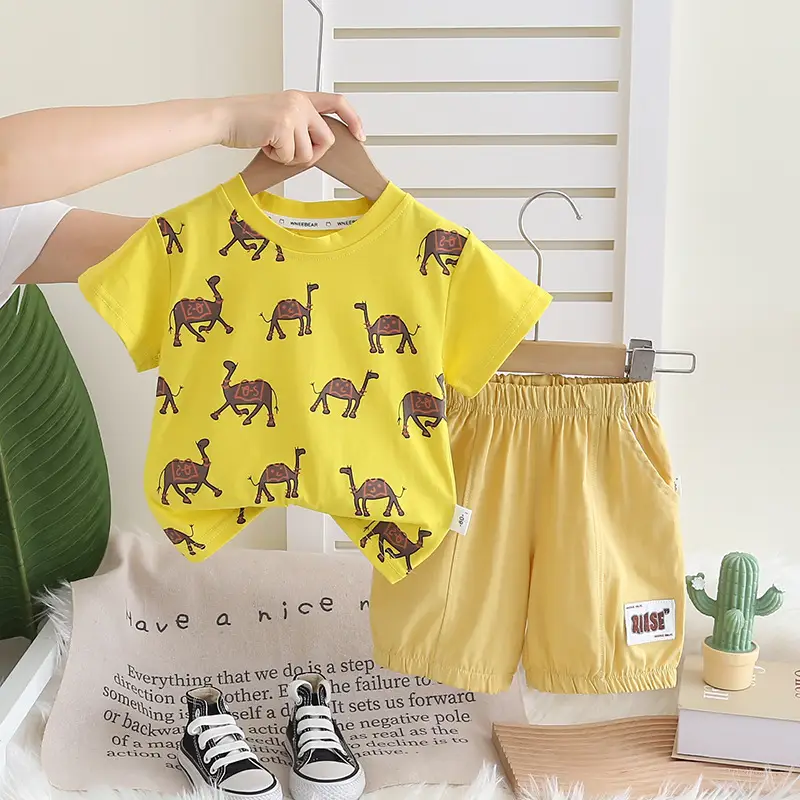 Boys Summer Camel Print 2-Piece Suit Yellow 1-5Y - Image 7