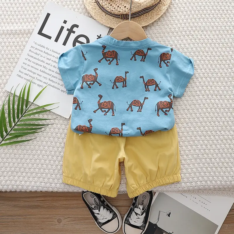 Boys Summer Camel Print 2-Piece Suit Yellow 1-5Y — feature 10